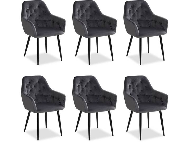 Homestyle4u Eetkamerstoelen - Set van 6 - met armleuningen - Grijs - Fluweel