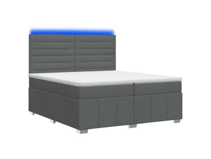 KTHLBRH Boxspringbett mit LED Matratze dunkelgrau 200 x 200 cm Kopfteil verstellbar 78-88 cm, Taschenfedern, abnehmbare Bezüge, Lattenrost, Holztechnik,