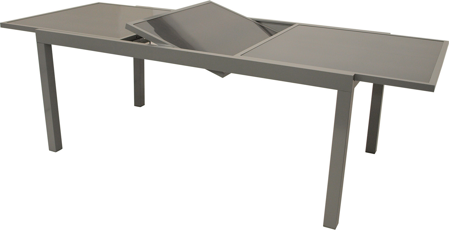 DEGAMO Ausziehtisch Gartentisch Esstisch Glastisch PISA 180/240x100cm, Aluminium + Glas grau