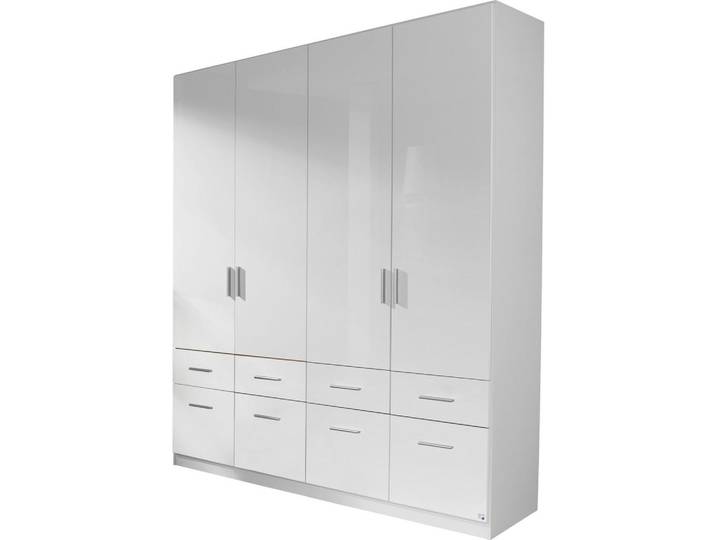Carryhome Drehtürenschrank, Weiß, Weiß Hochglanz, 2 Fächer, 8 Schublade(n) Schubladen, 181x210x54 cm, Blauer Engel, Goldenes M, Made in Germany, Typenauswahl, Beimöbel erhältlich, in verschiedenen Größen erhältlich, Schlafzimmer, Kleiderschränke, Drehtürenschränke