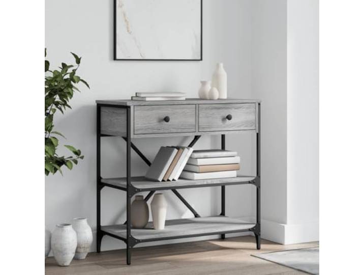 Konsolentisch Grau Sonoma 75x34,5x75 cm Holzwerkstoff mit Schubladen Metallgestell, Schubladen und Ablagen, flacher Tisch, Holzwerkstoff, graue Sonoma-Optik