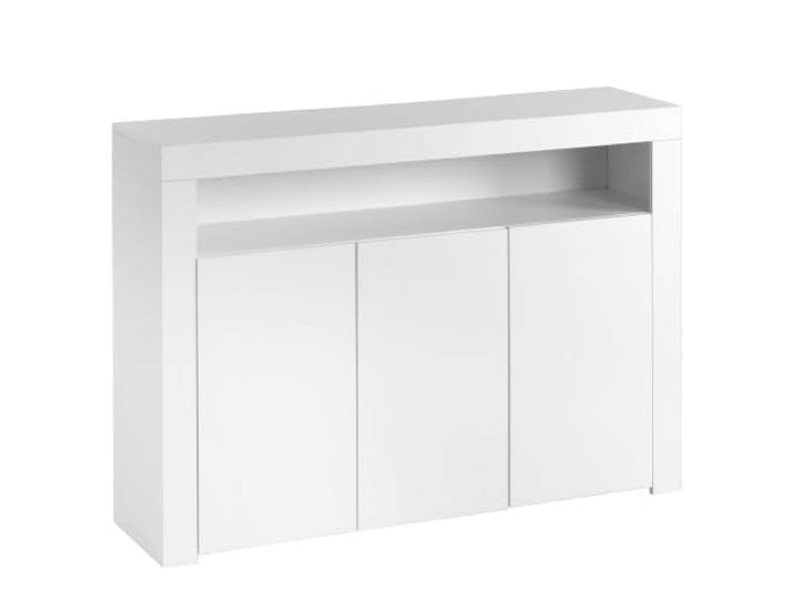 Sideboard 130x95cm weiß, 3-türig mit LED, Hochglanz 130 x 35 x 95 cm, E1-Spanplatte, 3 Türen, 5 Regalebenen, LED-Beleuchtung per App steuerbar, UV-Hochglanzlackierung