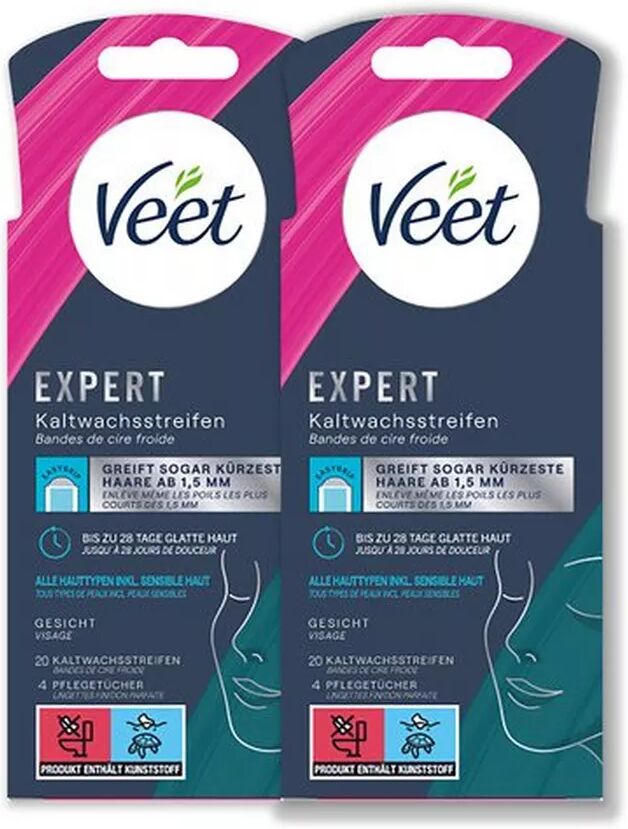 Veet - Expert Kaltwachsstreifen Gesicht Duo, Exp K-wachsstreifen Face Duo, Set
