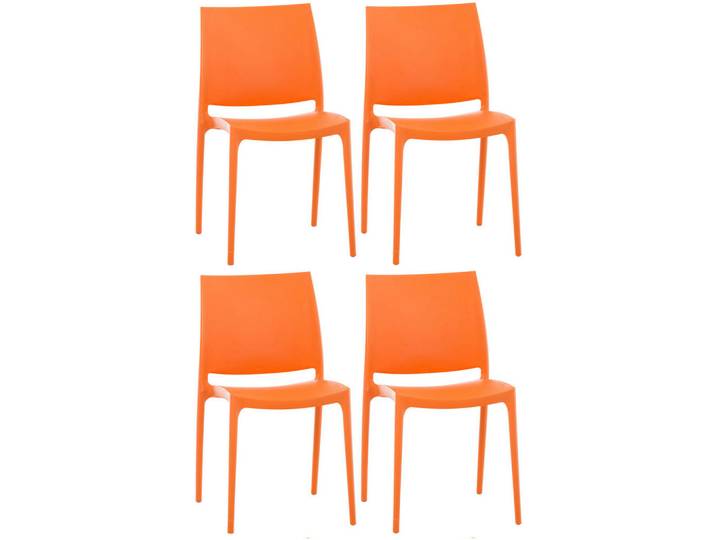CLP Gartenstuhl 4er Set Kunststoff orange, Orange, 44x81x50 cm, Gartenmöbel, Gartensessel, Gartenstühle