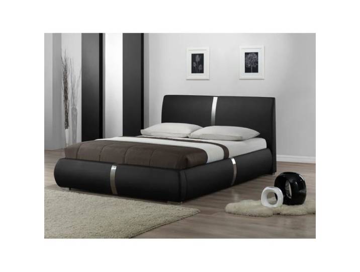 Lit 2 places 140 x 190 noir et métal chromé - EDEN - Contemporain - Design - Bois massif - A lattes