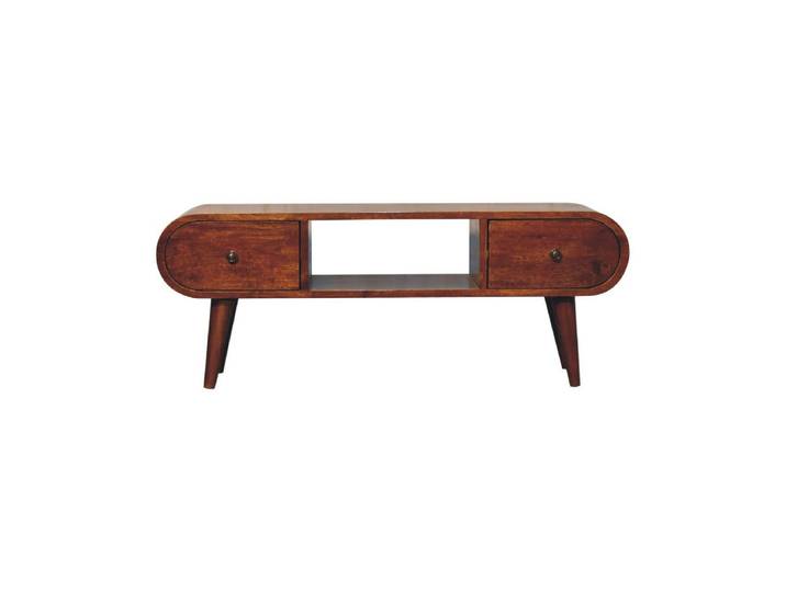 Artisan Furniture Medienanlage TV-Lowboard, 2 Schubladen, 1 offenes Fach, Nordische Beine, braun, Kastanienfarben, Holz, Echtholz,Mangoholz, Holz Optik, Rechteckig, 100x38x30 cm, Wohnzimmer, TV Möbel, Lowboards, Lowboards stehend