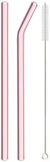 Perfect Picks Market Pink Borosilicate Glass Drinking Straw Set With Cleaning Brush Reusable Cocktail Straws For Drinks & Bar Accessories 3pcs Mix