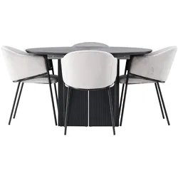 Ebuy24, Essgruppe, Matilda Essgruppe Esstisch mit Auszug schwarz 4 Stühle Velours grau. (MDF)