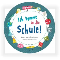 Einladungskarte Einschulung: Lustige Charaktere in Mint