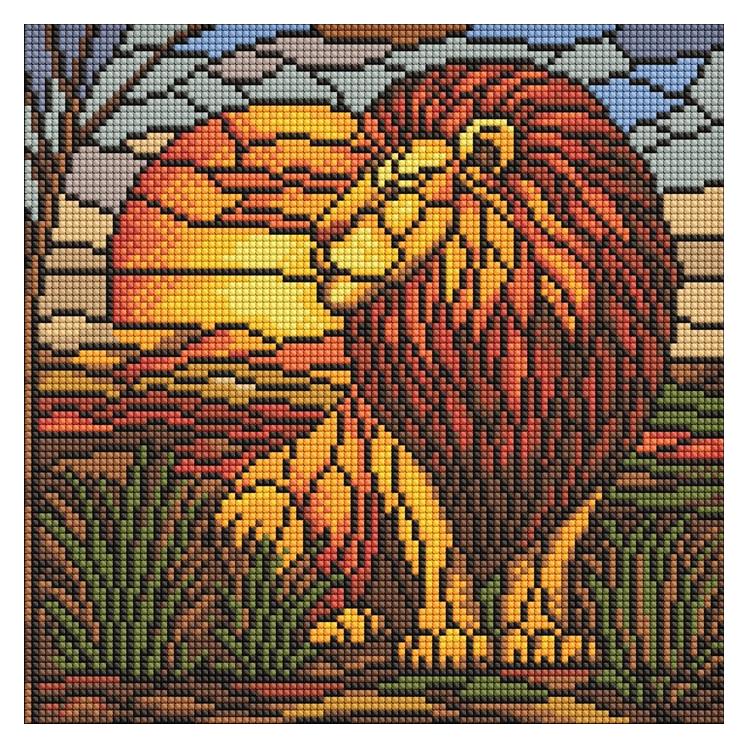 Ideyka Diamond Painting - Buntglasfenster - Löwe 30 x 30 cm mit Rahmen (AMO8334)