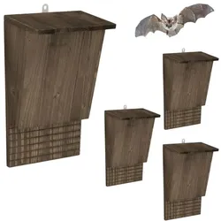 Relaxdays Brauner Fledermauskasten 4er Set Dunkelbraun