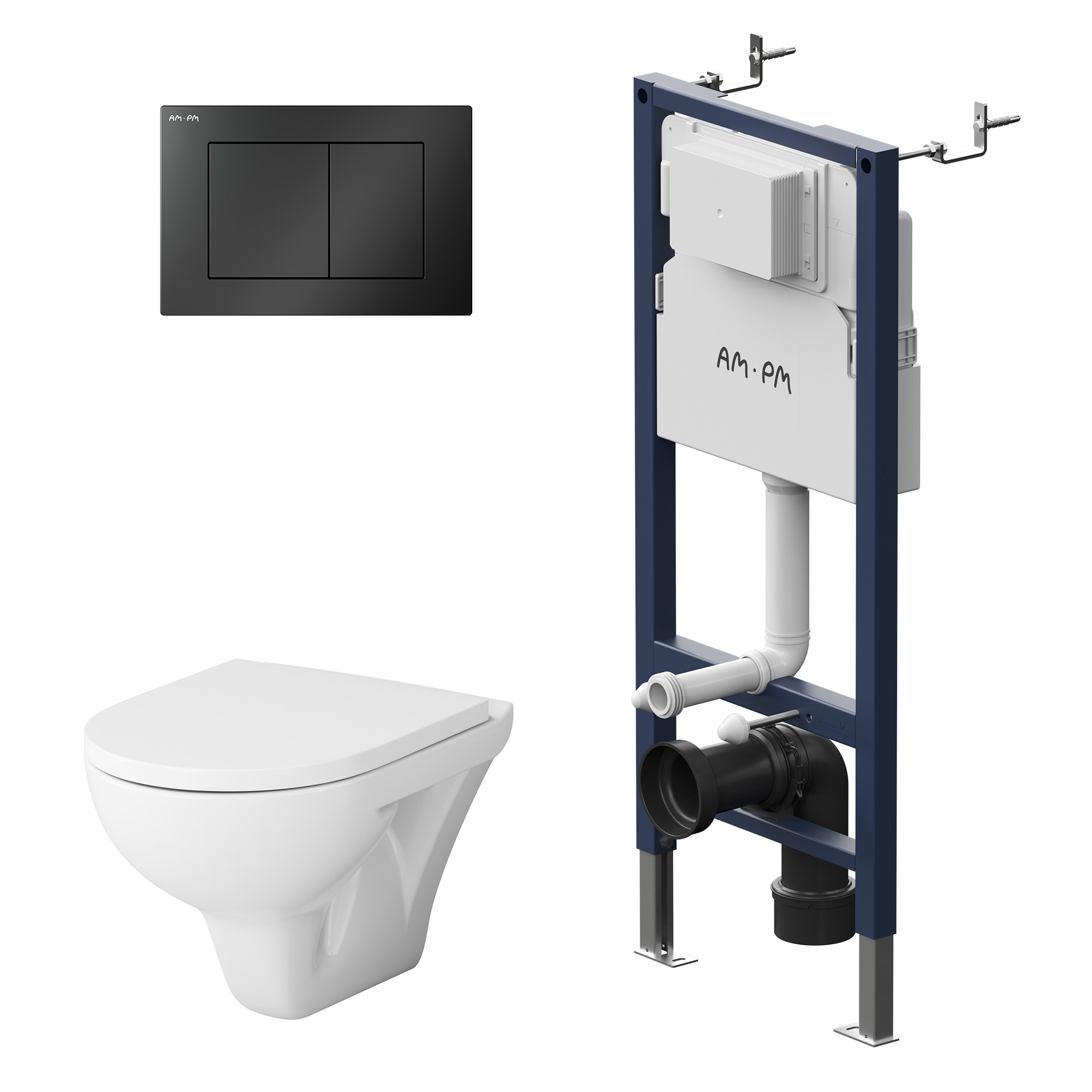 AM.PM Wand WC spülrandlos Set mit Vorwandelement Komplettset Unterputz Spülkasten Vorwandspülkasten Keramik Unterputzspülkasten Schüssel Drücke