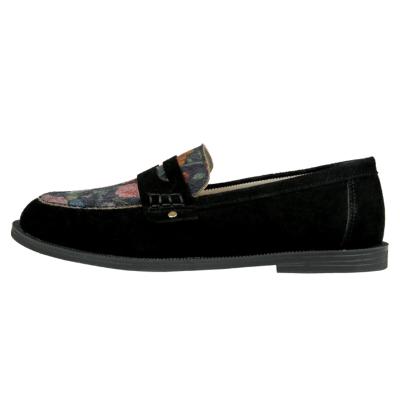 Loafer DOGO "Moriso Loafer Black Floral Damen Halbschuhe", Damen, Gr. 36, ungefüttert, Normalschaft, bunt (schwarz), Lederimitat, Schuhe Loafer, Handgefertigt