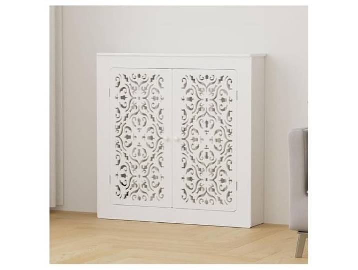 Bauernhaus-Heizkörperabdeckung weiß,Heizkörperregal belüfteter Heizständer Belüftetes Büro-Lattenrost-Design, Doppeltür for Flur, Wohnzimmer, Schlafzimmer, Küche(50x70x15cm)