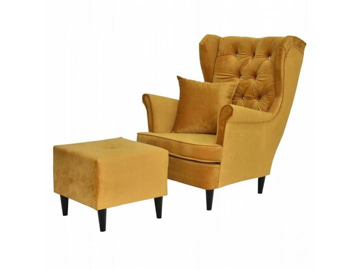 Family Meble Sessel Family Meble Gaja Ohrensessel mit Fußhocker goldener Velours 84x92x104