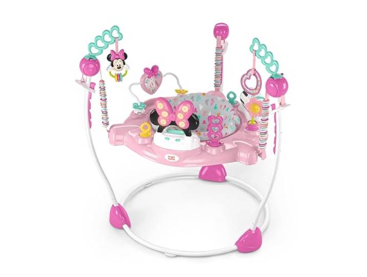 Bright Starts, Disney Baby, Minnie Maus Forever Besties, Spring- und Spielcenter mit Spielstation mit Lichtern und Musik, 10 Aktivität Spielzeugen, 360° drehender Sitz, höhenverstellbares, 6 Monaten+
