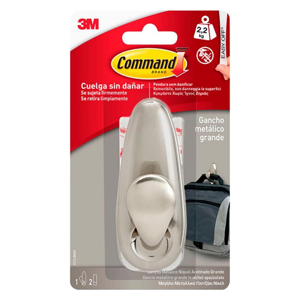 3M Command metal hook, large, polished nickel, 1 unit + 2 strips, max 2.2 kg (60847677)