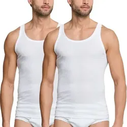 Schiesser 2P Essentials Double Rib Undershirts Weiß Baumwolle Medium Herren
