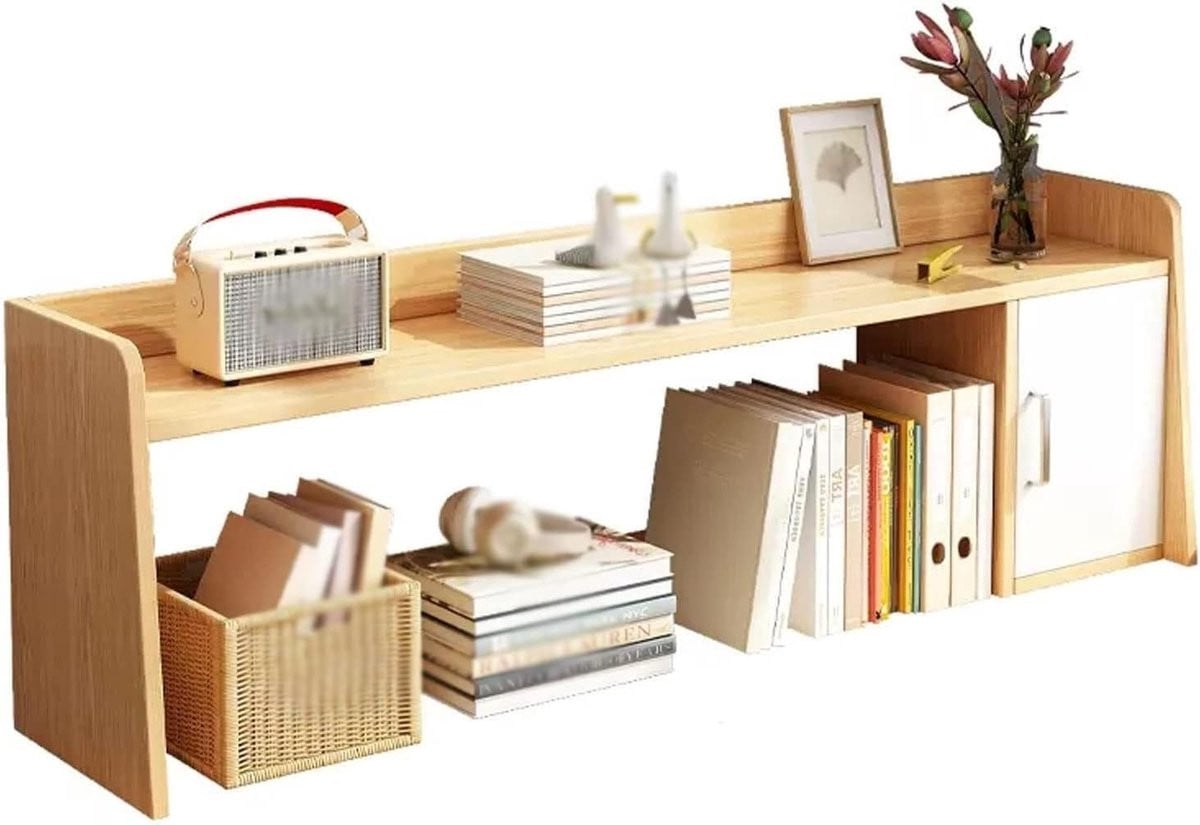 Geel Houten Boekenplank Organizer - Vrijstaand Opbergrek voor Bureau en Keuken