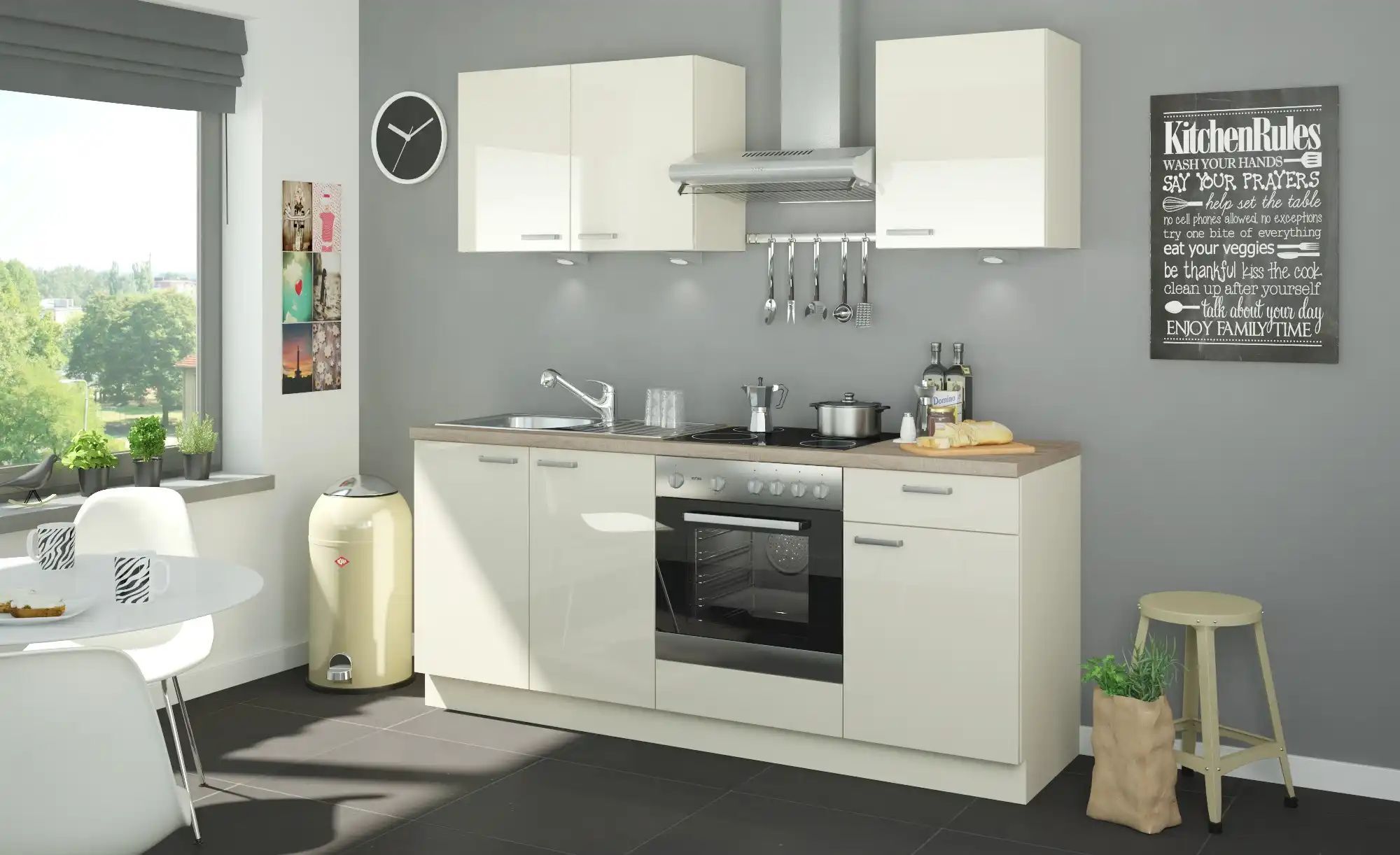 CUBO15 Küchenzeile mit Elektrogeräten  Binz ¦ creme ¦ Maße (cm): B: 200