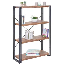 Bücherregal MCW-A27, Standregal Wohnregal, 121x80cm 3D-Struktur 4 Ebenen, Wildeiche-Optik