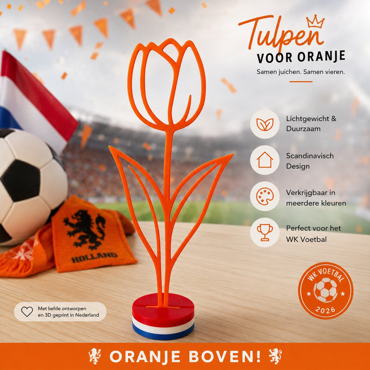 Studio Dot. Tulp Decoratie Oranje Nederland Vlag - 18,5 cm