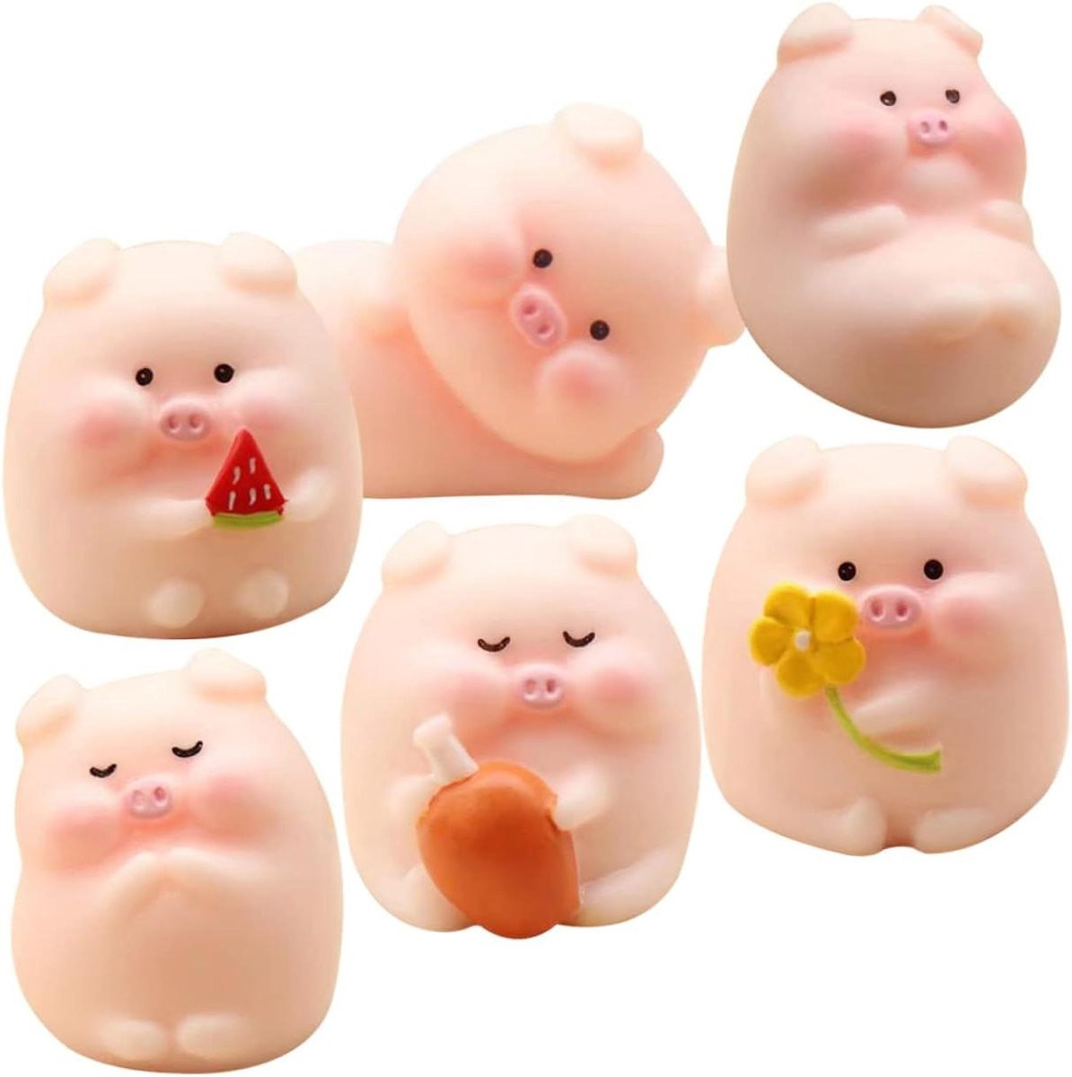 Set van 6 multicolor miniatuur varkens beeldjes voor tabletop decoratie