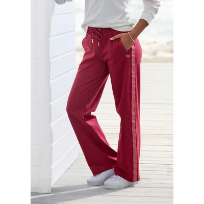 Relaxhose H.I.S, Damen, Gr. 48/50, N-Gr, rot, Interlock, Obermaterial: 60% Baumwolle, 40% Polyester, unifarben, Basic, bequem lang, Hosen Relaxhose, mit seitlichen Streifendesign
