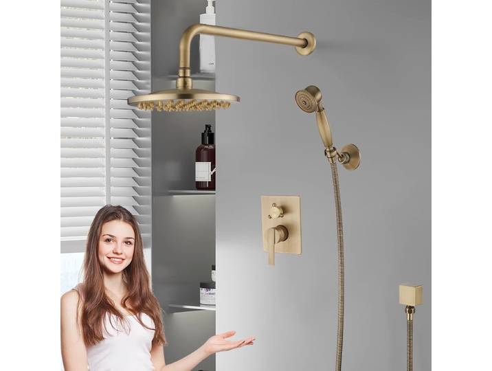 Tuqiu-Ensemble de douche antique en laiton avec pommeau de douche rond de 8 pouces, kit de douche HOWall