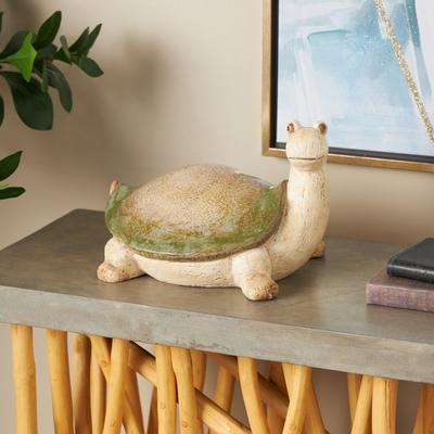 ARCILLA ELEMENTAL Cream Magnesium Oxide Turtle Decorative Garden Sculpture with Green Shell