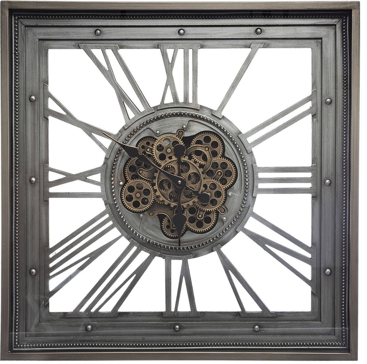 Mera Industriële Metalen Wandklok - Grijze Vierkante Muurklok met Stil Mechanisme - 80 x 80 cm