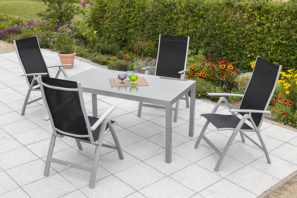 MERXXHANDELS Carrara Set 4tlg 4 Sessel schwarz Tisch 150x90cm 16909396
