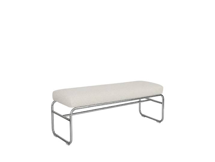 Banc en tissu pieds chrome l120cm - beige