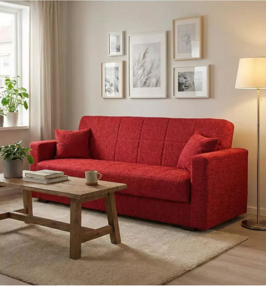 BellaHome DIVANO LETTO 3P NORA ROSSO