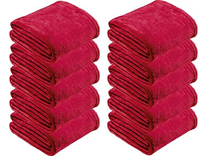 REDBEST Microfaserdecke Amarillo 10er-Pack, Fleece-Wohndecke, Sofadecke rot Größe 130x180 cm - kuscheliger Teddyfleece, pflegeleicht, waschbar
