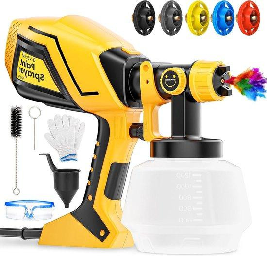 Velway Elektrisch Verfspuitpistool met 600W Motor en 1200ml Container - Geel