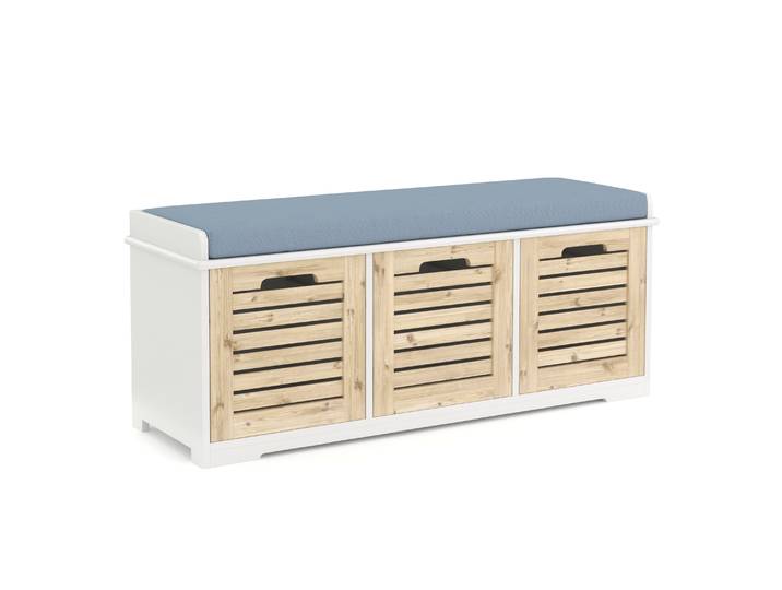 Sitzbank mit 3 Staufächer KAMILA 105 x 34 x 43 cm weiss/hellbraun