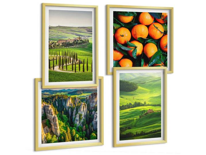 BILDER SET 4er Set - 50x50 cm & 40x60 cm Goldrahmen - Italienische Landschaft Orangen Natur