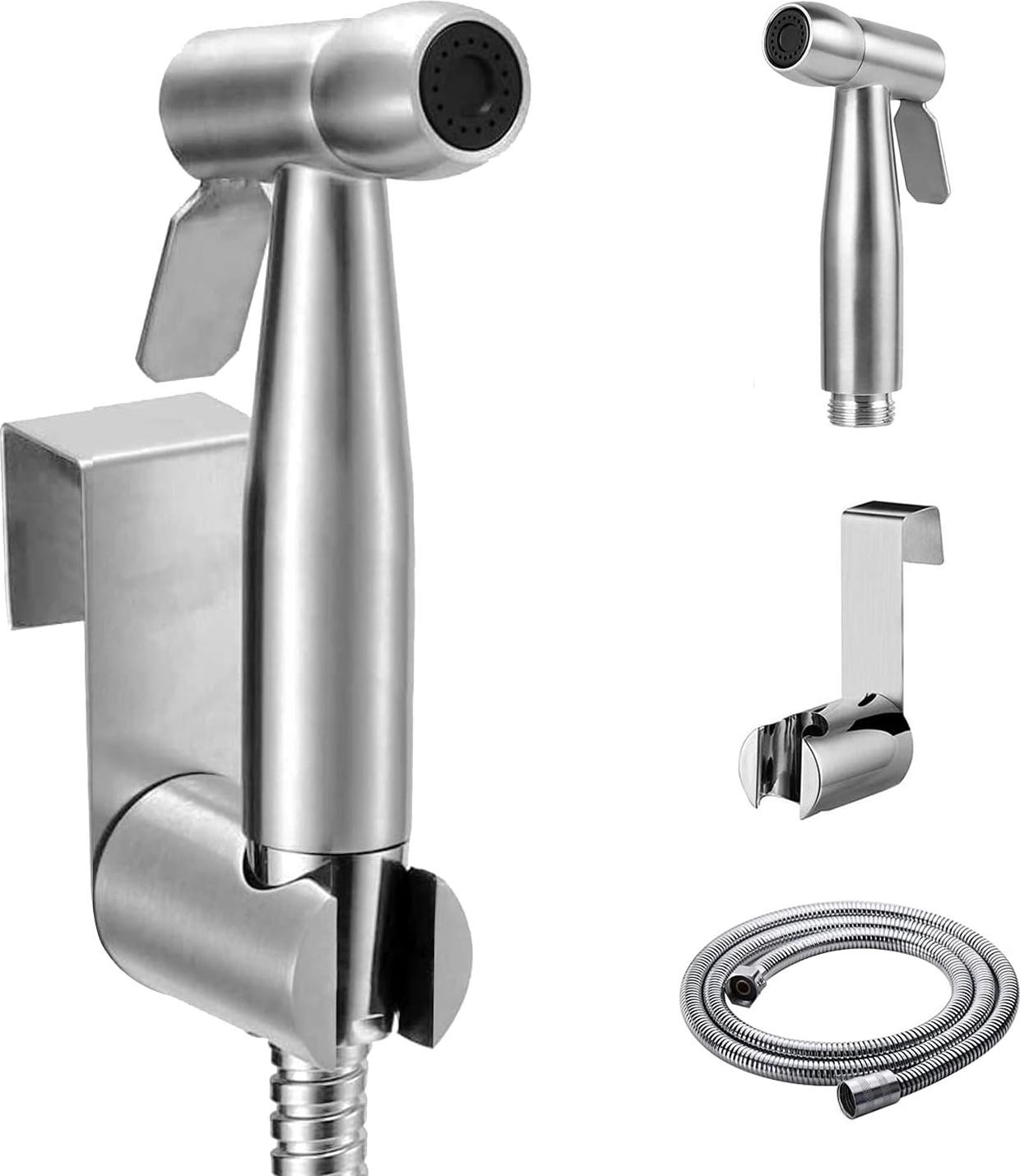 oCreon Handbediende bidetsproeier met watertankhaak en 150 cm doucheslang voor watersanitair toilet en badkamer