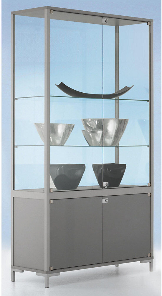kaiserkraft LINK Staufachvitrine, Verglasung 4-seitig, mit Unterschrank, HxBxT 1860 x 1000 x 400 mm