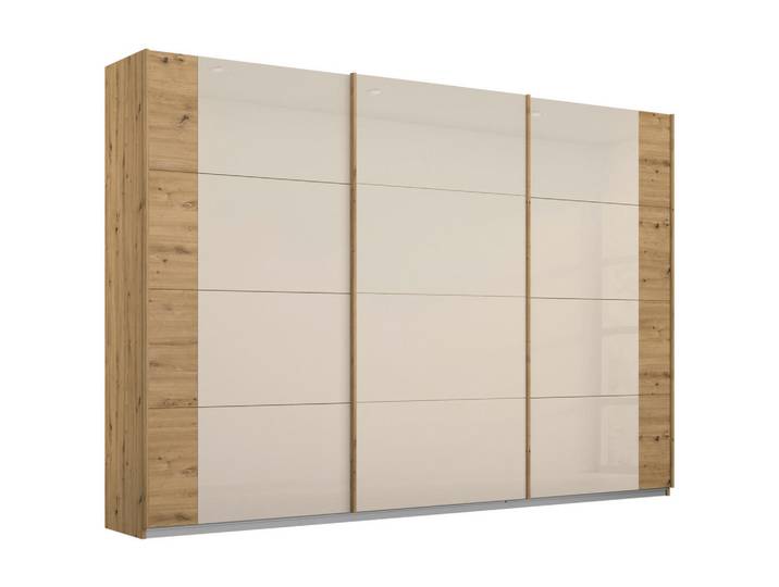 Rauch Möbel Schwebetürenschrank, Champagner, Eiche Artisan, 3 Fächer, 271x210x62 cm, Blauer Engel, Goldenes M, Made in Germany, Schlafzimmer, Kleiderschränke, Kleiderschränke 2-türig