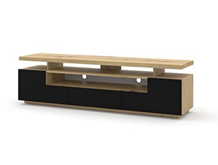 BIM Furniture TV Lowboard Schrank Eva 180 cm TV Tisch Sideboard doppelte Tischplatte TV Kommode HiFi Tisch (Artisan Eiche/Schwarze Matte mit Beleuchtung)