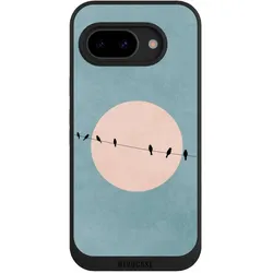 Nivocase Handyhülle für Google Pixel 9a Hülle NIVOpure Case Schwarz Mond Vogel türkis (Google Pixel 9a), Smartphone Hülle, Schwarz, Türkis