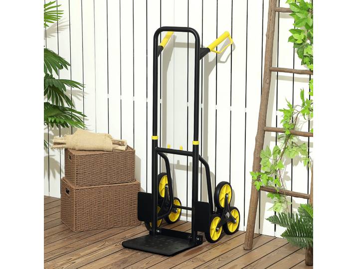 DURHAND Diable Escalier Pliable 120kg Acier 6 Roues Jaune