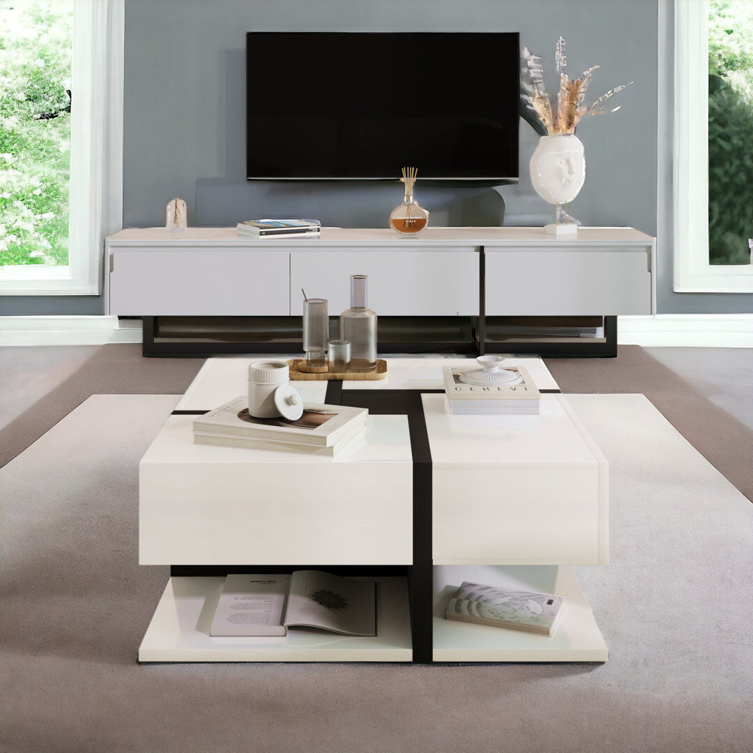 Brayden Studio Benthall Floor Shelf Coffee Table with Storage White