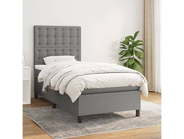 RJPLMFV Lattenrost komplett mit Matratze, Dunkelgrau, 100 x 200 cm Verstellbares Kopfteil, Taschenfedern, mittlere Unterstützung, atmungsaktiver Stoff
