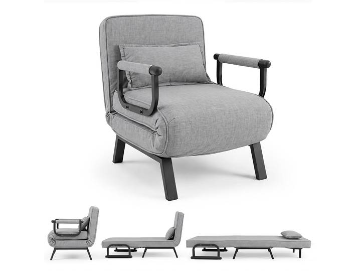 Costway 3 En 1 Fauteuil Lit Convertible 1 Place Pliable (gris Clair)