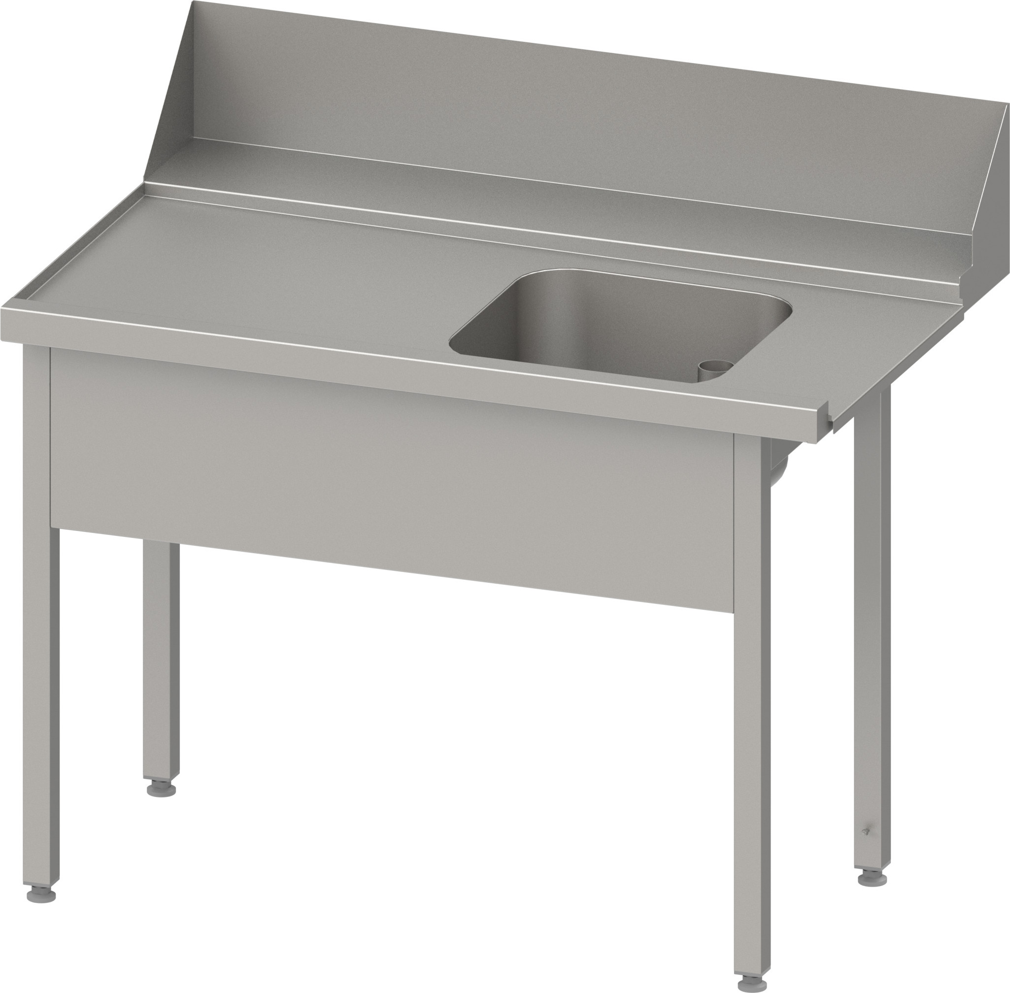 Zulauftisch PRO, mit Gefälle, ohne GB, ein Becken, 1200x750x880mm, Anbau links, mit AK 200mm