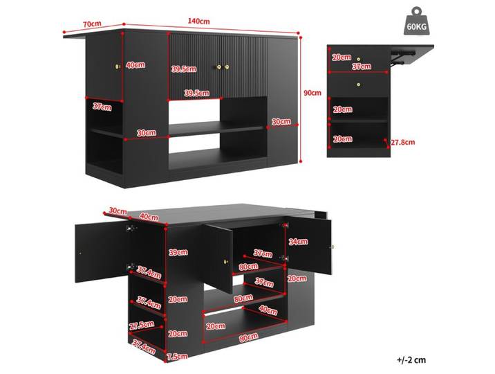 Feuille épaissie Moderne Kitchen Island Armoire de cuisine Armoire buffet Armoire de cuisine avec drawers et étagères Cuisiniè