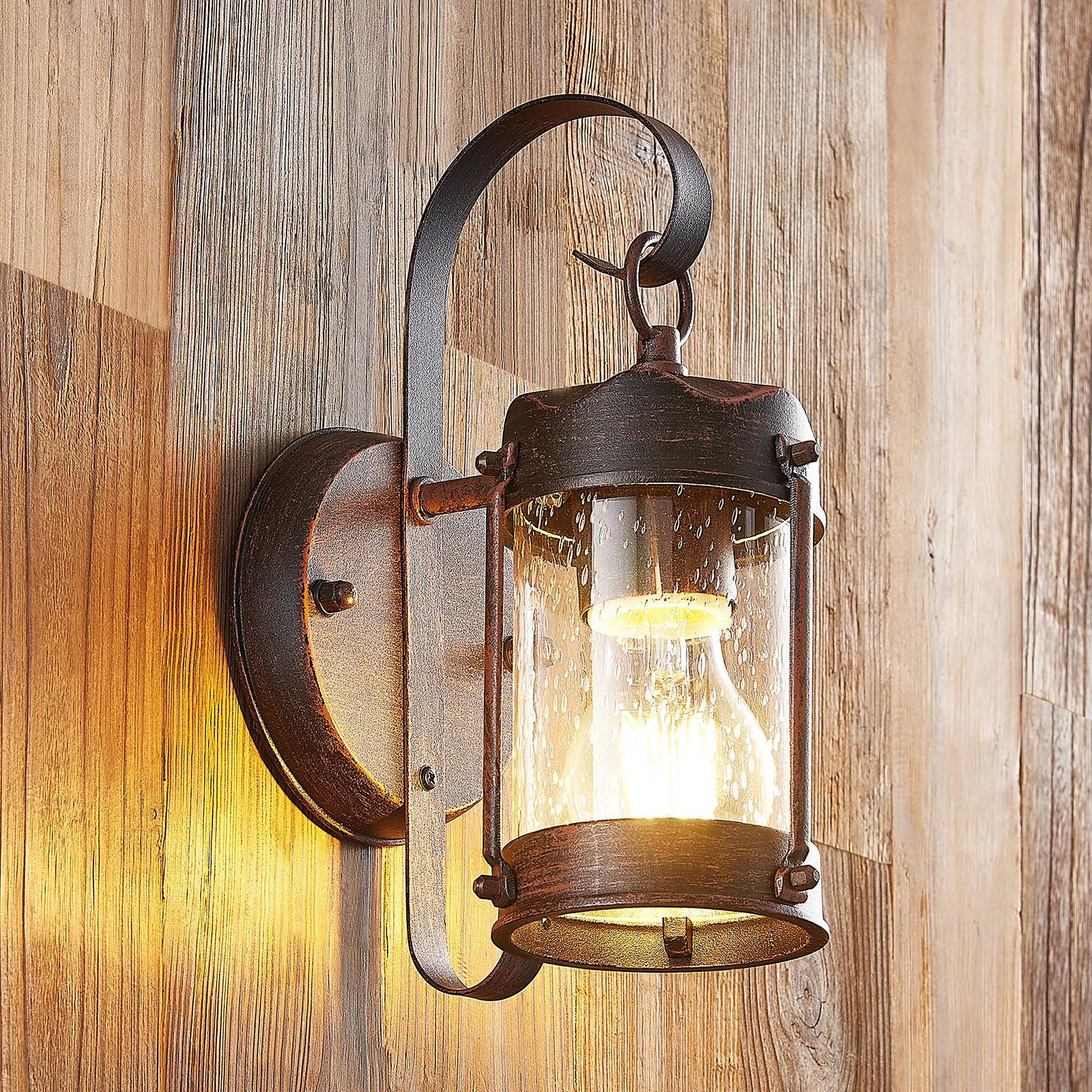 Outdoor Wall Light Farly Lindby, dimmable, Brown / rust, Aluminium, Country House / Rustic, Outdoor Wall Light